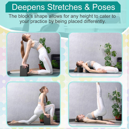 18 Pcs Yoga Blocks and Strap Set Include 12 EVA Foam Yoga Blocks Bulk 9"x6"x3" with 6 Adjustable 8 ft Straps D Ring Non Slip Props for Stretching Pilates Workout Studio Home Gym