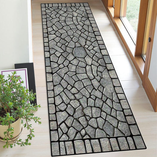 Runner Rug Washable 2x6 Cobblestone Arched Pavement Road Courses Sidewalk Seamless Non-Slip Hallway Area Rug Indoor Outdoor Home Decor for Entryway Bathroom Kitchen Carpet Yoga Floor Mat