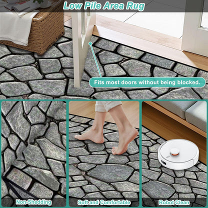Runner Rug Washable 2x6 Cobblestone Arched Pavement Road Courses Sidewalk Seamless Non-Slip Hallway Area Rug Indoor Outdoor Home Decor for Entryway Bathroom Kitchen Carpet Yoga Floor Mat