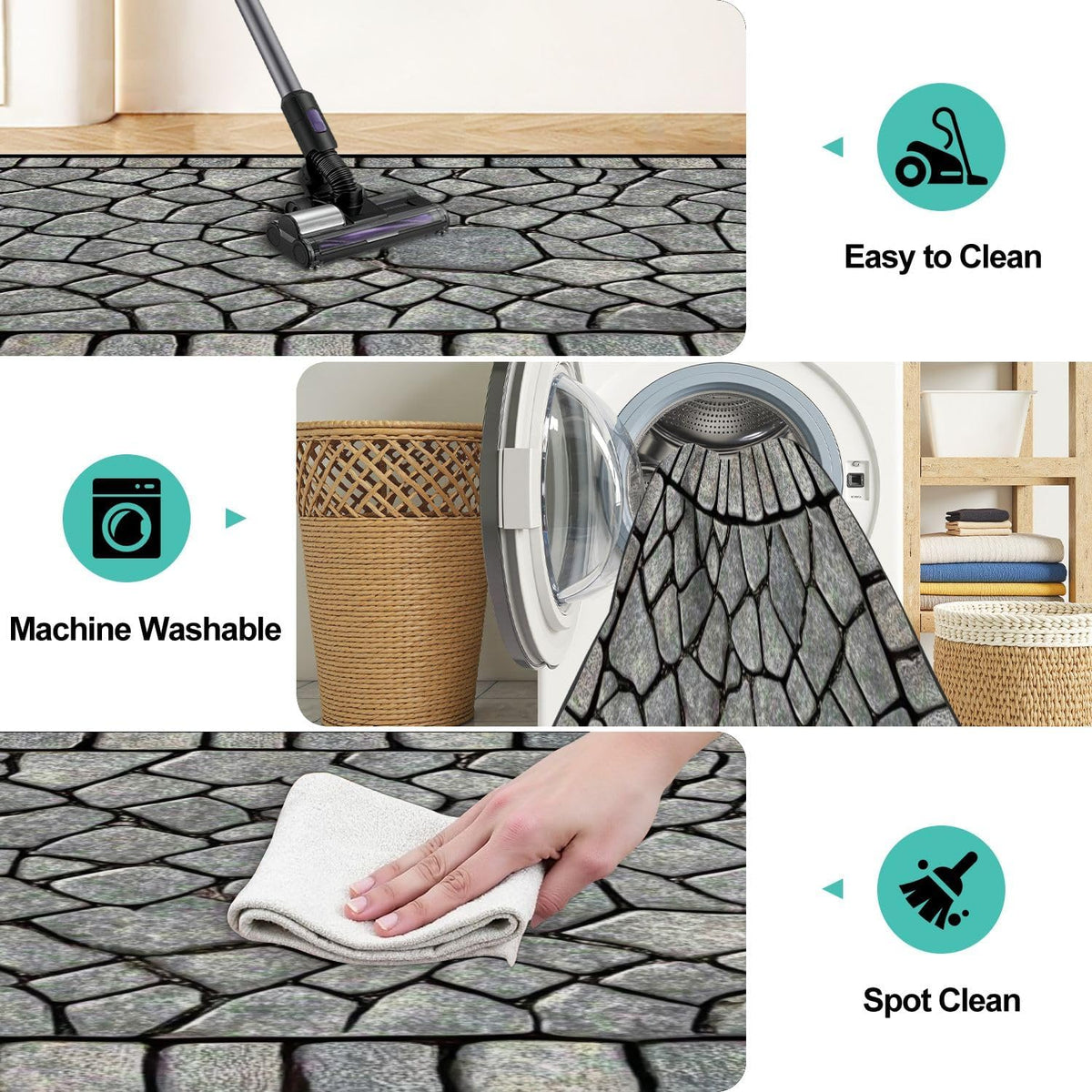 Runner Rug Washable 2x6 Cobblestone Arched Pavement Road Courses Sidewalk Seamless Non-Slip Hallway Area Rug Indoor Outdoor Home Decor for Entryway Bathroom Kitchen Carpet Yoga Floor Mat