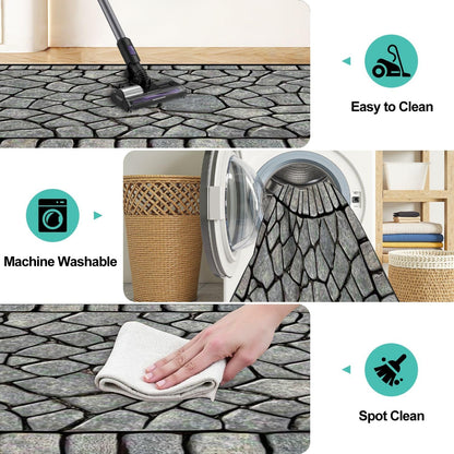 Runner Rug Washable 2x6 Cobblestone Arched Pavement Road Courses Sidewalk Seamless Non-Slip Hallway Area Rug Indoor Outdoor Home Decor for Entryway Bathroom Kitchen Carpet Yoga Floor Mat