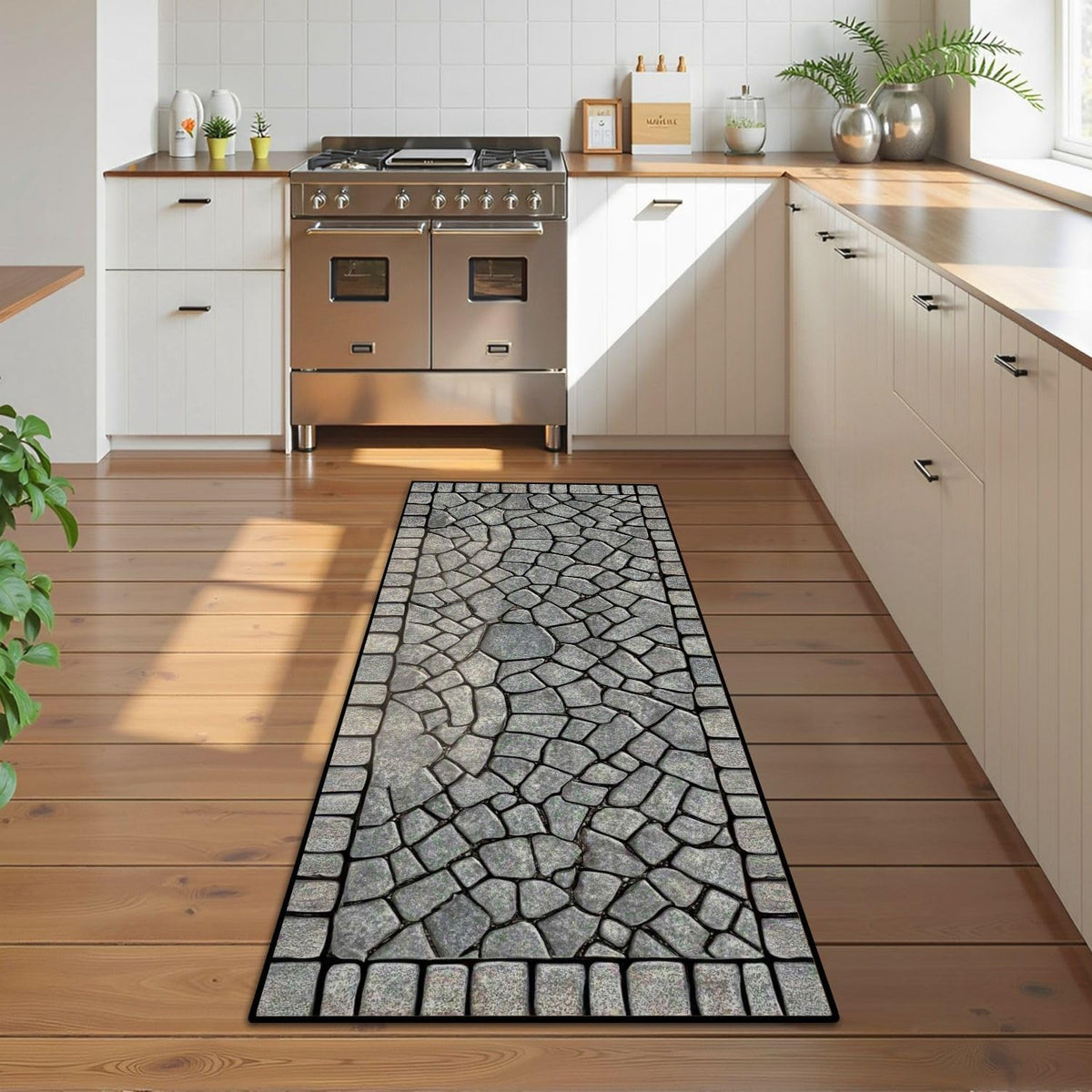 Runner Rug Washable 2x6 Cobblestone Arched Pavement Road Courses Sidewalk Seamless Non-Slip Hallway Area Rug Indoor Outdoor Home Decor for Entryway Bathroom Kitchen Carpet Yoga Floor Mat