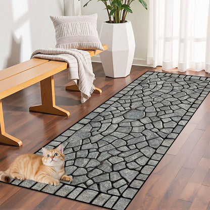Runner Rug Washable 2x6 Cobblestone Arched Pavement Road Courses Sidewalk Seamless Non-Slip Hallway Area Rug Indoor Outdoor Home Decor for Entryway Bathroom Kitchen Carpet Yoga Floor Mat