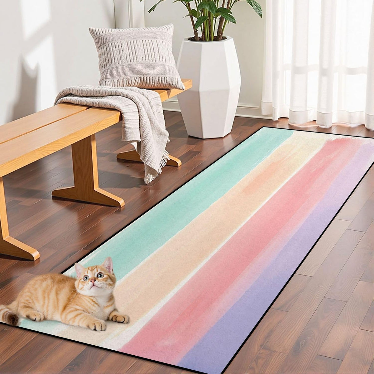 Runner Rug Washable 2x6 Cobblestone Arched Pavement Road Courses Sidewalk Seamless Non-Slip Hallway Area Rug Indoor Outdoor Home Decor for Entryway Bathroom Kitchen Carpet Yoga Floor Mat