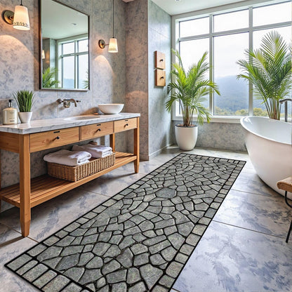 Runner Rug Washable 2x6 Cobblestone Arched Pavement Road Courses Sidewalk Seamless Non-Slip Hallway Area Rug Indoor Outdoor Home Decor for Entryway Bathroom Kitchen Carpet Yoga Floor Mat