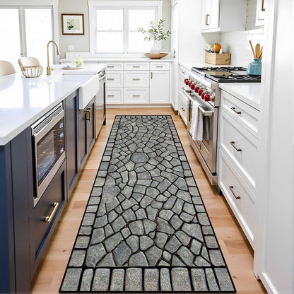 Runner Rug Washable 2x6 Cobblestone Arched Pavement Road Courses Sidewalk Seamless Non-Slip Hallway Area Rug Indoor Outdoor Home Decor for Entryway Bathroom Kitchen Carpet Yoga Floor Mat