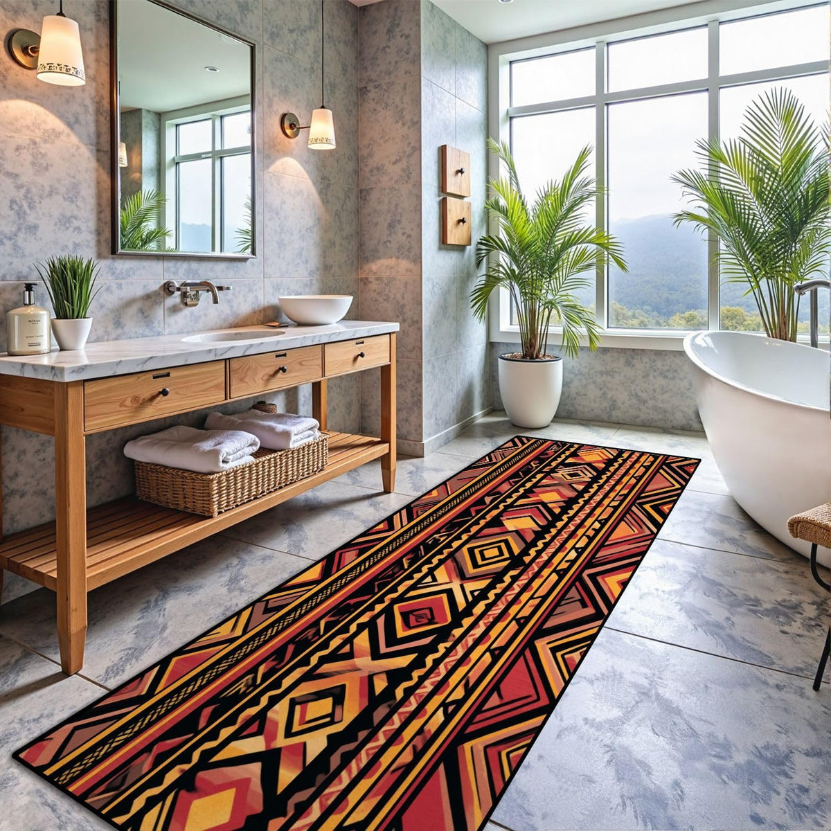 Runner Rug Washable 2x6 Cobblestone Arched Pavement Road Courses Sidewalk Seamless Non-Slip Hallway Area Rug Indoor Outdoor Home Decor for Entryway Bathroom Kitchen Carpet Yoga Floor Mat