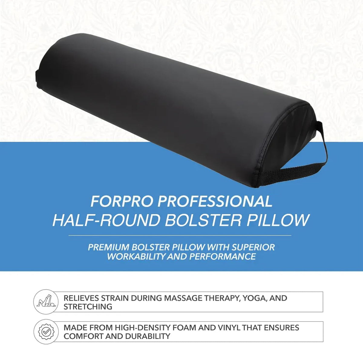 ForPro Jumbo Half Round Bolster Pillow, 26" L x 9" W x 4.5" H, Black