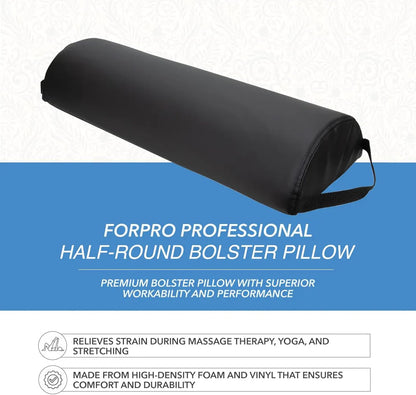 ForPro Jumbo Half Round Bolster Pillow, 26" L x 9" W x 4.5" H, Black