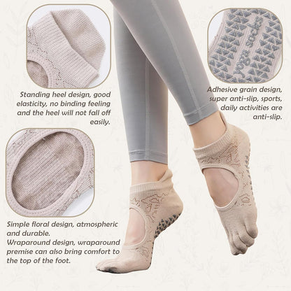 Women's Non-Slip Pilates Yoga Socks, 5-Toe Breathable Cotton Sports Socks, For Pregnant Women, 3 Pairs