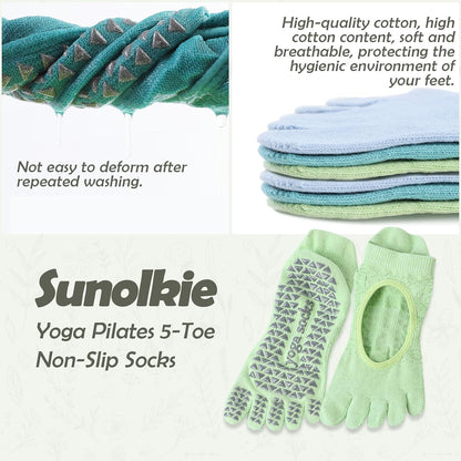 Women's Non-Slip Pilates Yoga Socks, 5-Toe Breathable Cotton Sports Socks, For Pregnant Women, 3 Pairs
