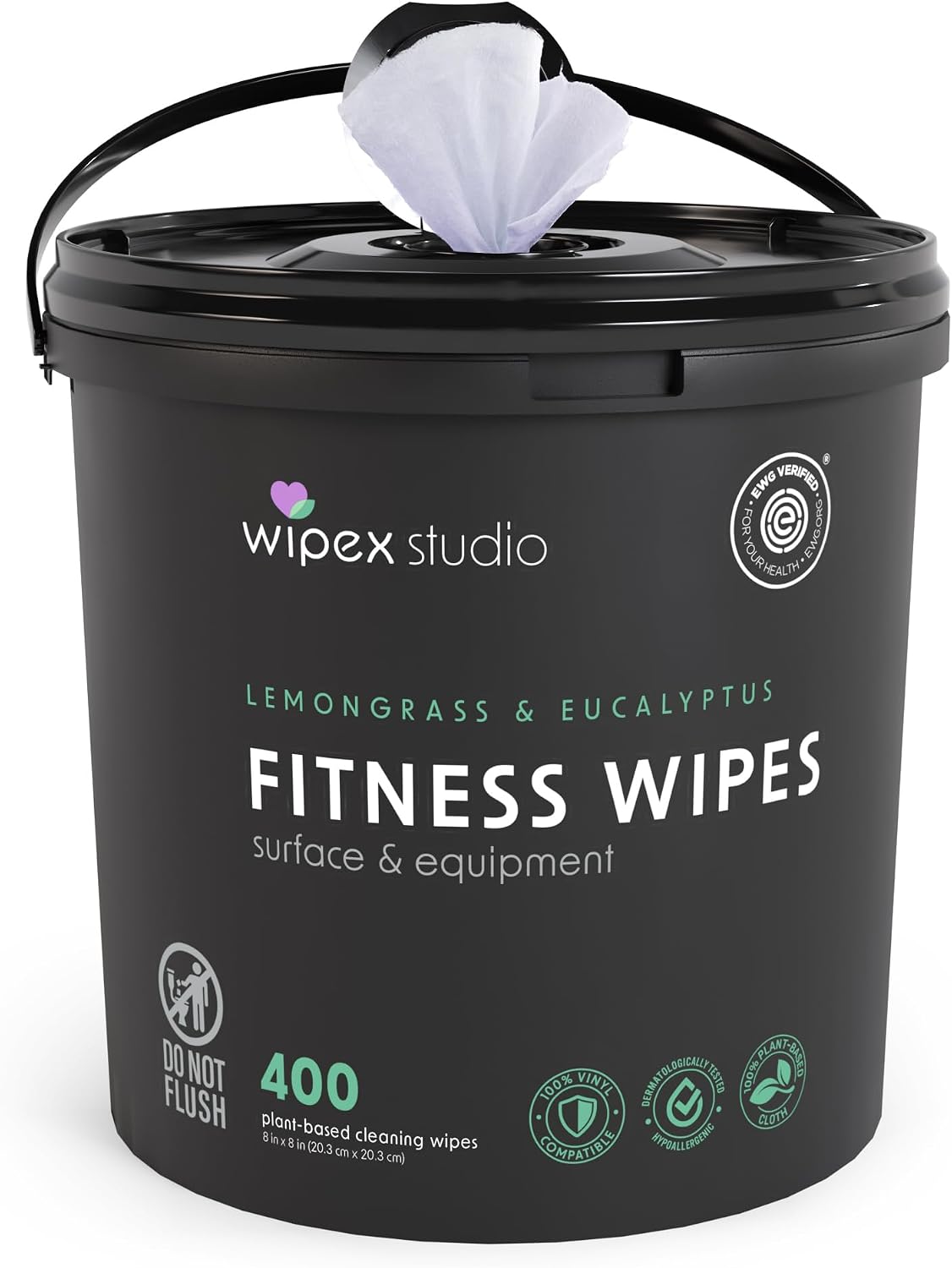 Yoga Mat Cleaner Wipes, EWG Verified, 400 Ct Plant-Based Lemongrass, Eucalyptus & Vinegar Wipes for Gym & Fitness Equipment & All Purpose Gym Cleaning - Safe for Peloton Bikes & Treadmills