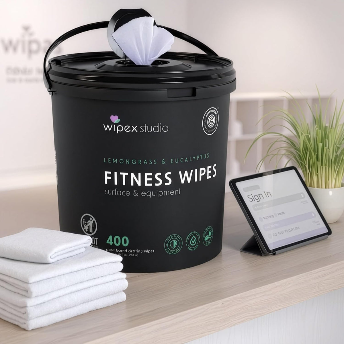 Yoga Mat Cleaner Wipes, EWG Verified, 400 Ct Plant-Based Lemongrass, Eucalyptus & Vinegar Wipes for Gym & Fitness Equipment & All Purpose Gym Cleaning - Safe for Peloton Bikes & Treadmills