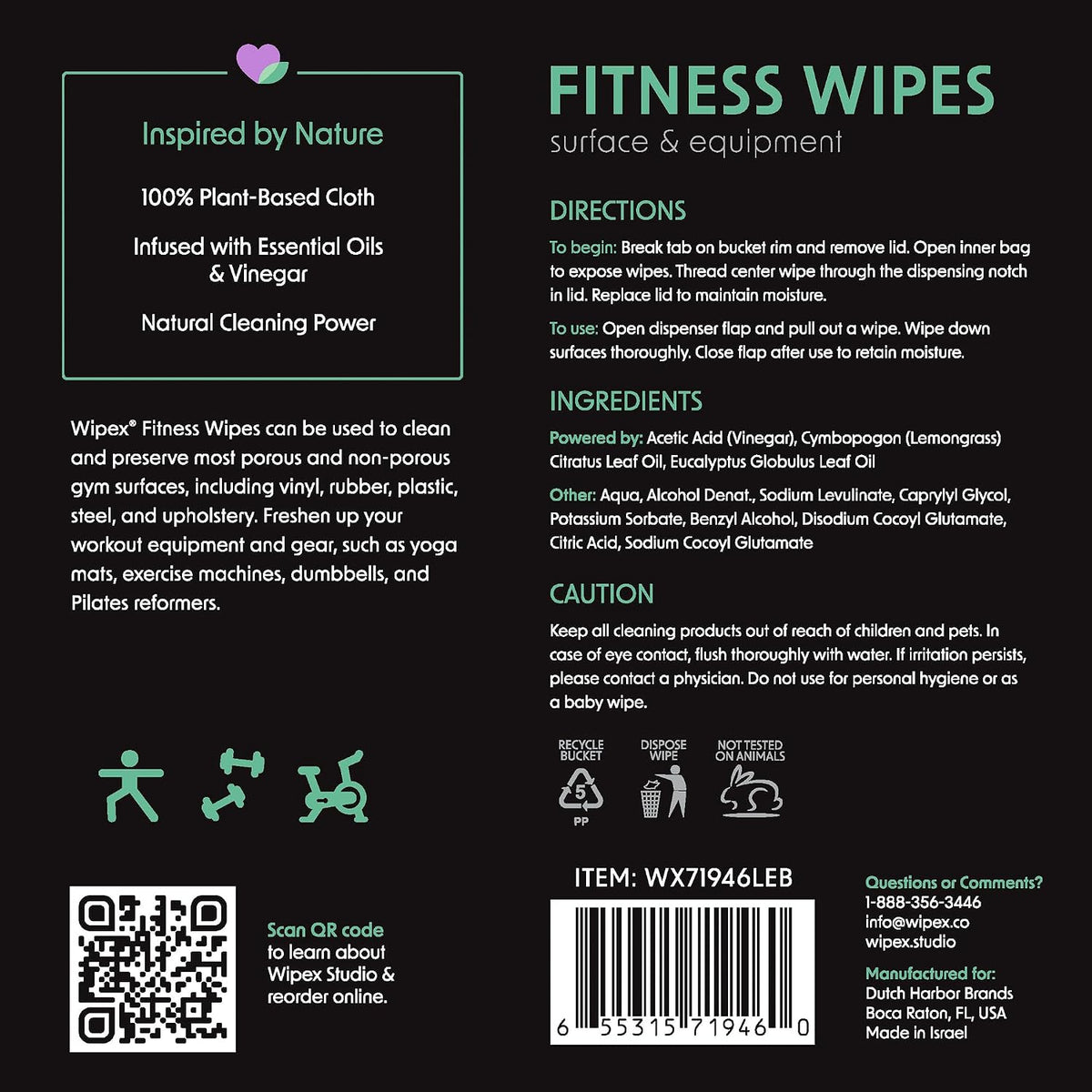 Yoga Mat Cleaner Wipes, EWG Verified, 400 Ct Plant-Based Lemongrass, Eucalyptus & Vinegar Wipes for Gym & Fitness Equipment & All Purpose Gym Cleaning - Safe for Peloton Bikes & Treadmills