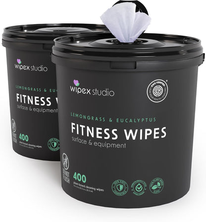 Yoga Mat Cleaner Wipes, EWG Verified, 400 Ct Plant-Based Lemongrass, Eucalyptus & Vinegar Wipes for Gym & Fitness Equipment & All Purpose Gym Cleaning - Safe for Peloton Bikes & Treadmills
