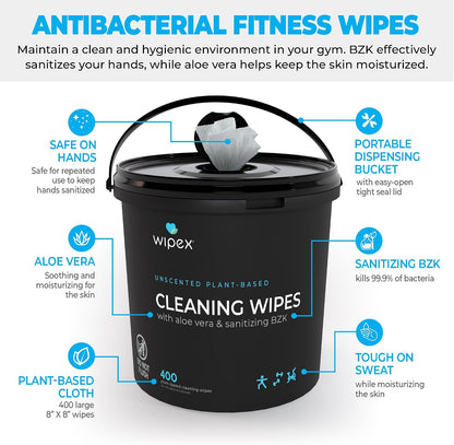 Yoga Mat Cleaner Wipes, EWG Verified, 400 Ct Plant-Based Lemongrass, Eucalyptus & Vinegar Wipes for Gym & Fitness Equipment & All Purpose Gym Cleaning - Safe for Peloton Bikes & Treadmills