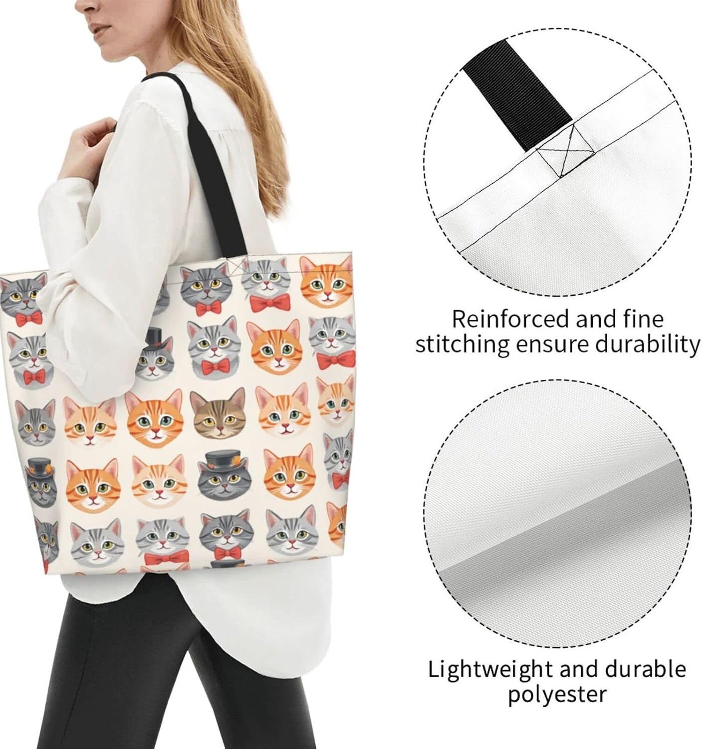 Tote Shoulder Bag Large Durable Reusable Eco-friendly Handbag Lightweight Stylish for Daily Use-19.7x15.7x5.9 Inch - Colors C
