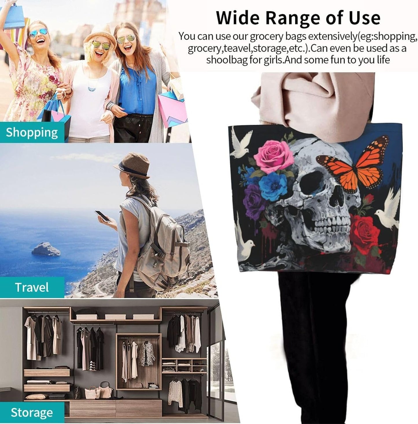Tote Shoulder Bag Large Durable Reusable Eco-friendly Handbag Lightweight Stylish for Daily Use-19.7x15.7x5.9 Inch - Colors C
