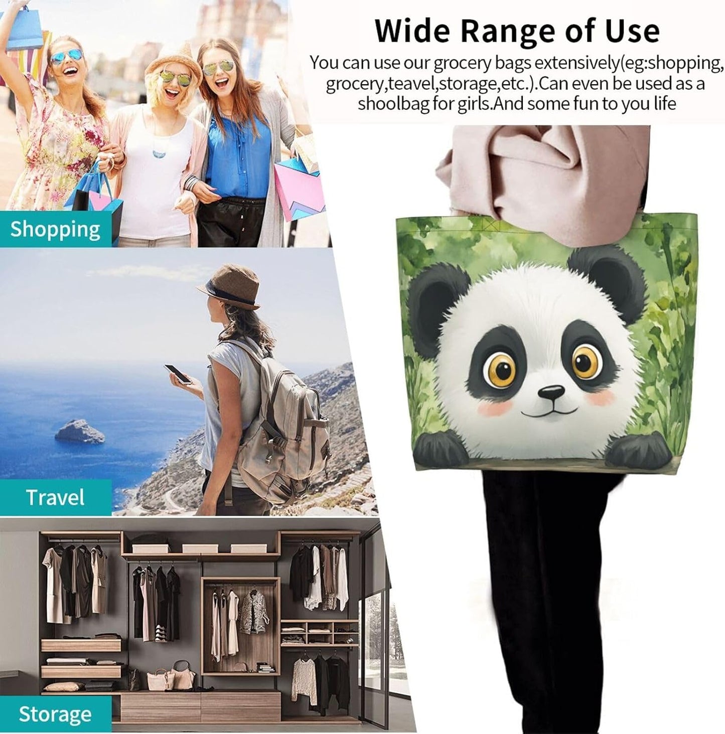 Tote Shoulder Bag Large Durable Reusable Eco-friendly Handbag Lightweight Stylish for Daily Use-19.7x15.7x5.9 Inch - Colors C