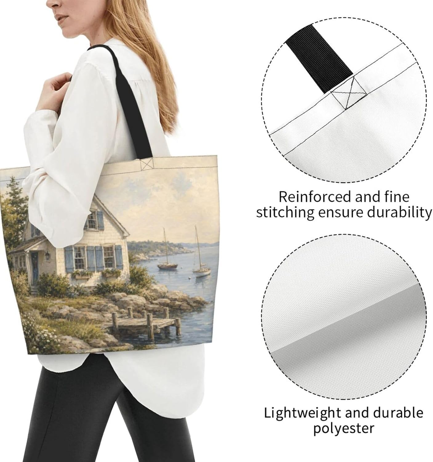 Tote Shoulder Bag Large Durable Reusable Eco-friendly Handbag Lightweight Stylish for Daily Use-19.7x15.7x5.9 Inch - Colors C