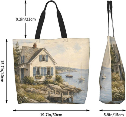 Tote Shoulder Bag Large Durable Reusable Eco-friendly Handbag Lightweight Stylish for Daily Use-19.7x15.7x5.9 Inch - Colors C