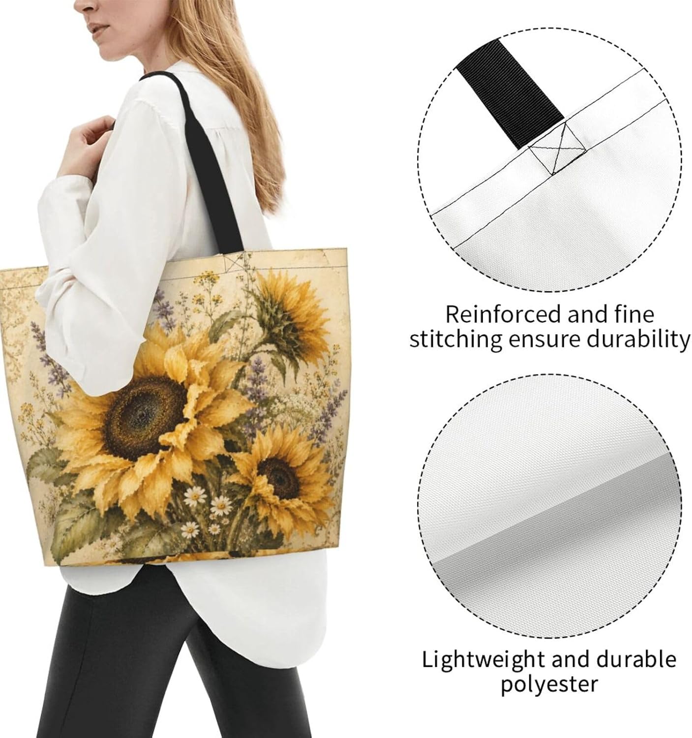 Tote Shoulder Bag Large Durable Reusable Eco-friendly Handbag Lightweight Stylish for Daily Use-19.7x15.7x5.9 Inch - Colors C