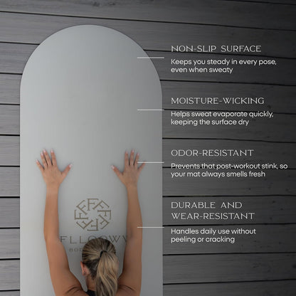 FFLLOOWW Premium Non Slip PU Yoga Mat 72.8” x 26.8” 4.5mm – Eco Friendly Natural Rubber Exercise Mat for Hot Yoga, Pilates & Home Workout with Carry Strap
