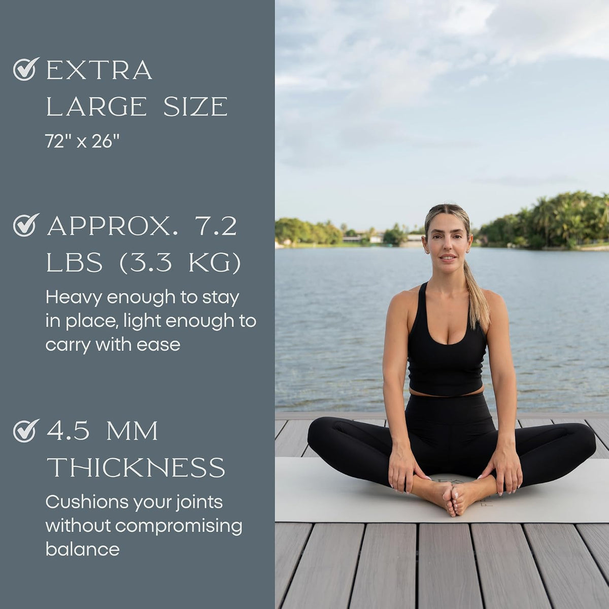 FFLLOOWW Premium Non Slip PU Yoga Mat 72.8” x 26.8” 4.5mm – Eco Friendly Natural Rubber Exercise Mat for Hot Yoga, Pilates & Home Workout with Carry Strap