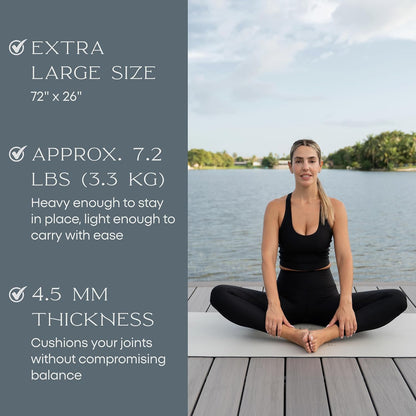 FFLLOOWW Premium Non Slip PU Yoga Mat 72.8” x 26.8” 4.5mm – Eco Friendly Natural Rubber Exercise Mat for Hot Yoga, Pilates & Home Workout with Carry Strap
