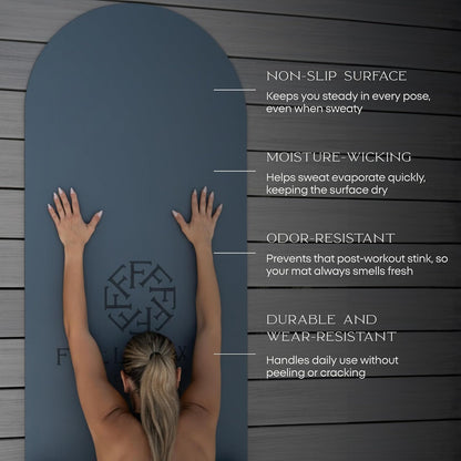 FFLLOOWW Premium Non Slip PU Yoga Mat 72.8” x 26.8” 4.5mm – Eco Friendly Natural Rubber Exercise Mat for Hot Yoga, Pilates & Home Workout with Carry Strap