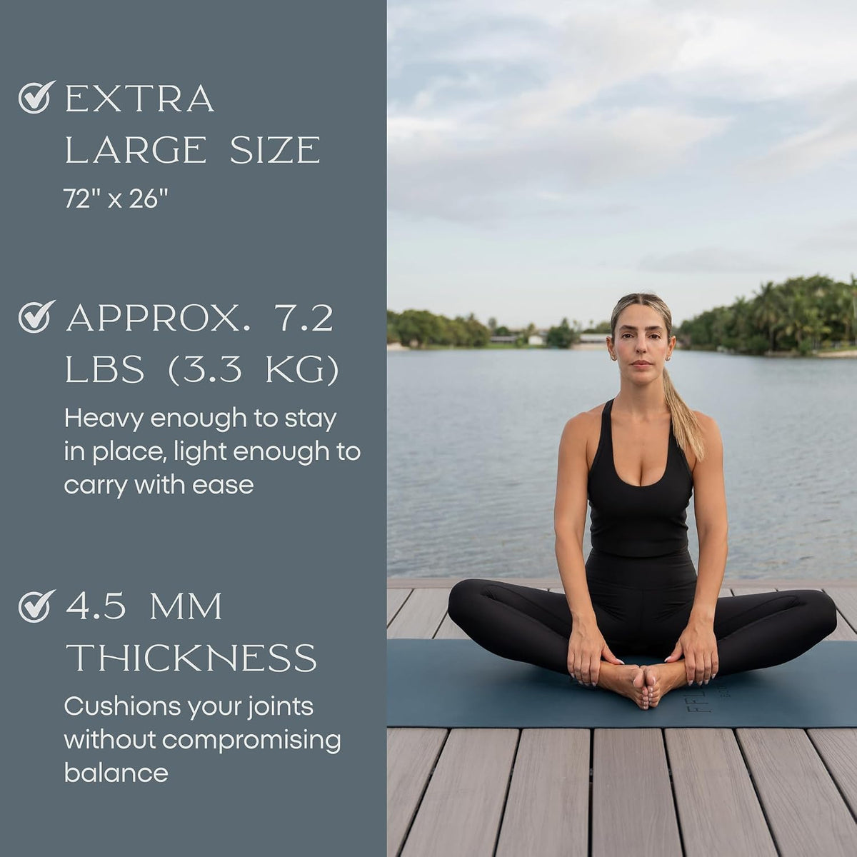 FFLLOOWW Premium Non Slip PU Yoga Mat 72.8” x 26.8” 4.5mm – Eco Friendly Natural Rubber Exercise Mat for Hot Yoga, Pilates & Home Workout with Carry Strap