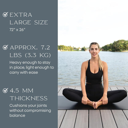 FFLLOOWW Premium Non Slip PU Yoga Mat 72.8” x 26.8” 4.5mm – Eco Friendly Natural Rubber Exercise Mat for Hot Yoga, Pilates & Home Workout with Carry Strap