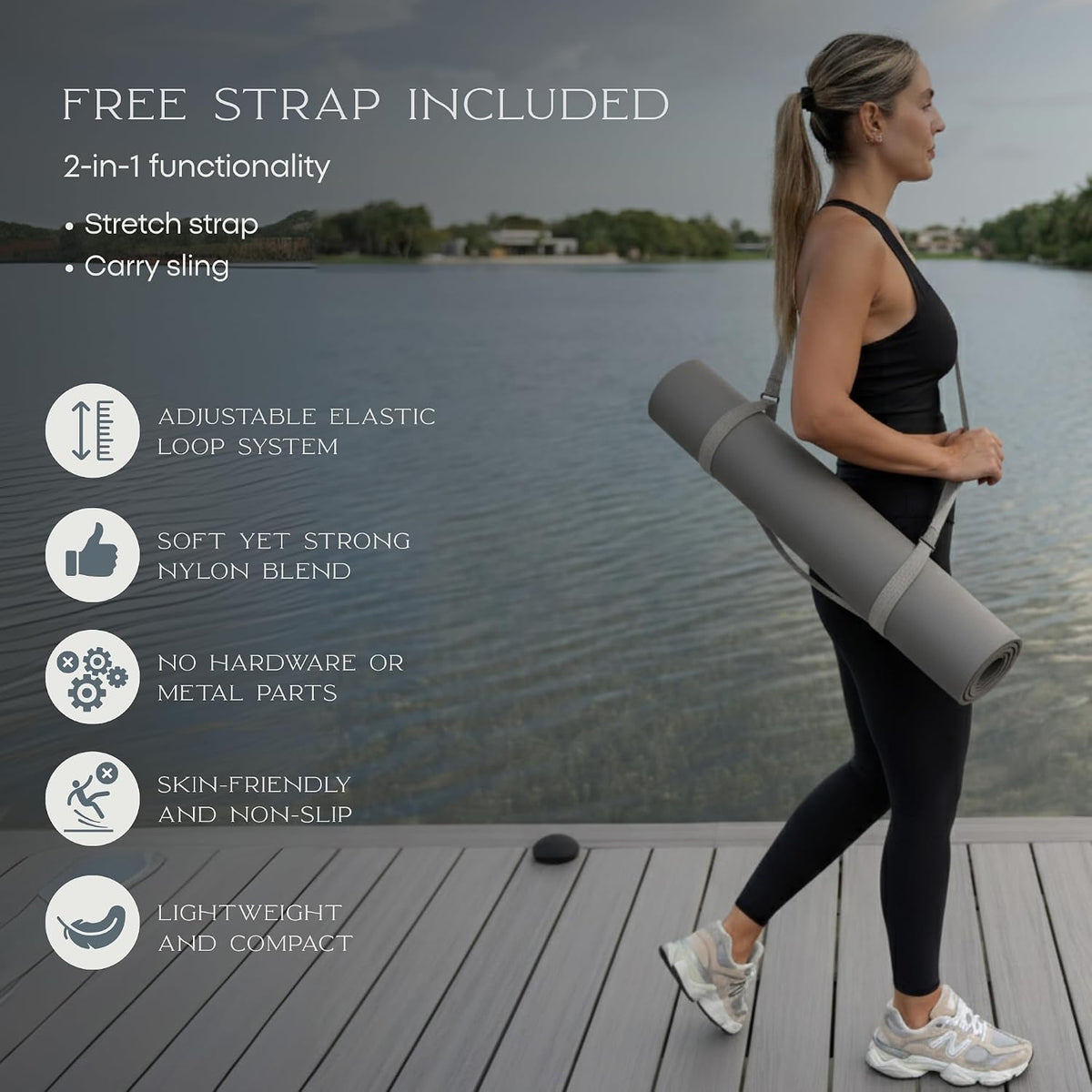 FFLLOOWW Premium Non Slip PU Yoga Mat 72.8” x 26.8” 4.5mm – Eco Friendly Natural Rubber Exercise Mat for Hot Yoga, Pilates & Home Workout with Carry Strap