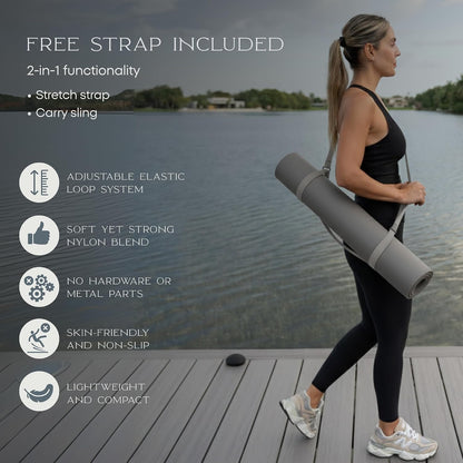 FFLLOOWW Premium Non Slip PU Yoga Mat 72.8” x 26.8” 4.5mm – Eco Friendly Natural Rubber Exercise Mat for Hot Yoga, Pilates & Home Workout with Carry Strap