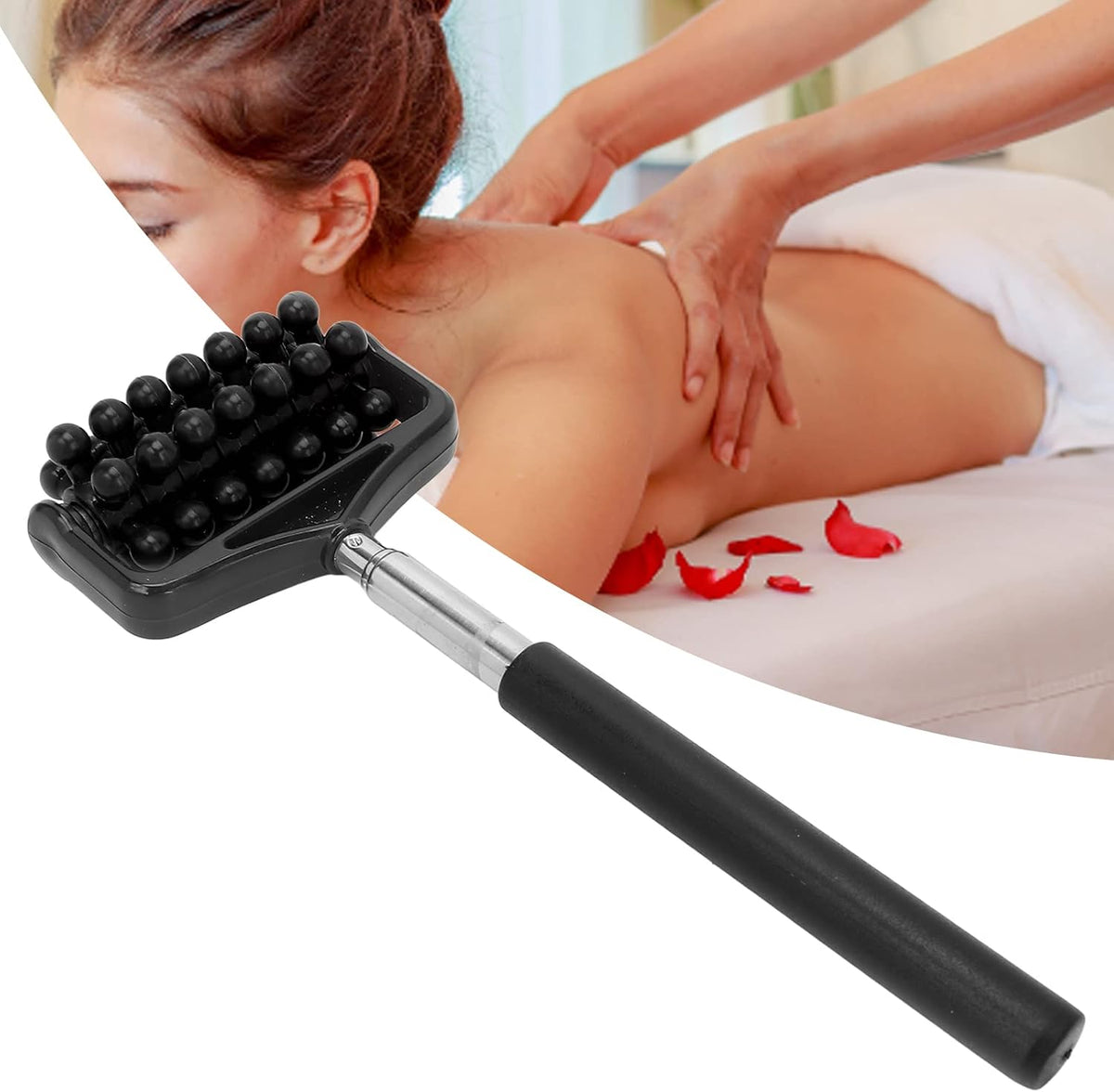 Massage Stick for Men and Women – Telescopic Granular Body Roller for Neck, Back, Legs – Portable Home Muscle Relief Tool (Black)