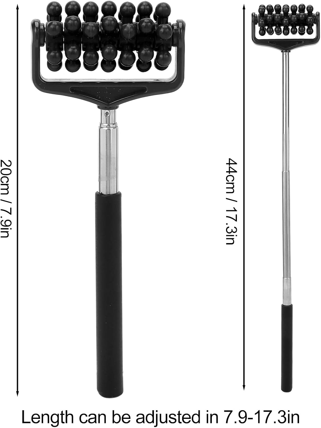 Massage Stick for Men and Women – Telescopic Granular Body Roller for Neck, Back, Legs – Portable Home Muscle Relief Tool (Black)