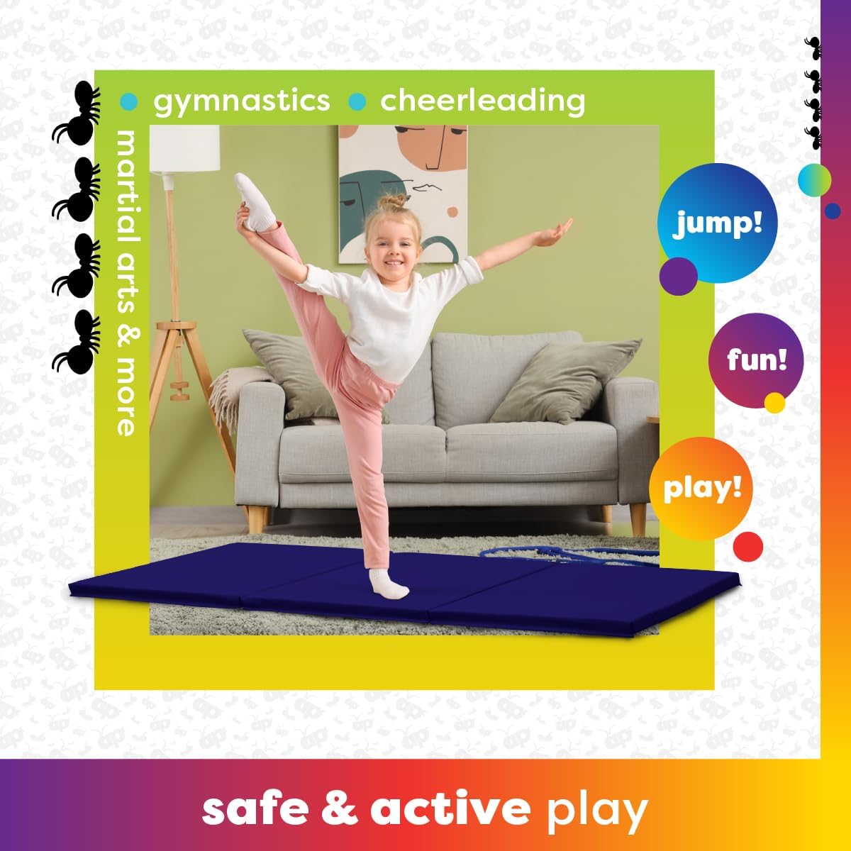 Tumbling Mat for Kids – Gymnastics Mat, Easy to Clean, Sturdy, Foldable Tumbling Mats, Padded, Lightweight, Portable, Gymnastics Equipment for Active Play