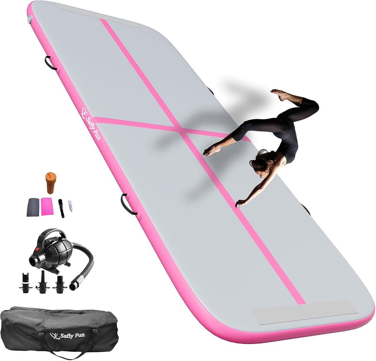 Inflatable Gymnastics Mat 6.6ft/10ft Air Tumble Track Training Mat 4/8 inches Thick Tumbling mat with Electric Pump for Home Use/Tumble/Gym/Training/Cheerleading/Water/Yoga