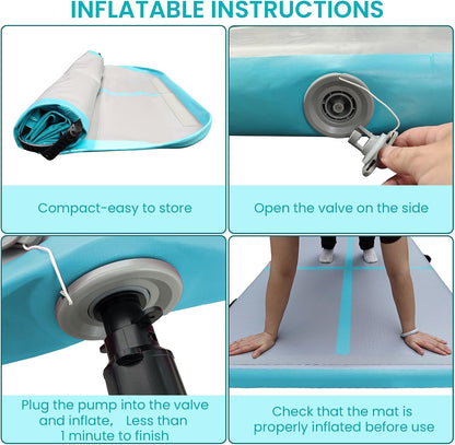 Inflatable Gymnastics Mat 6.6ft/10ft Air Tumble Track Training Mat 4/8 inches Thick Tumbling mat with Electric Pump for Home Use/Tumble/Gym/Training/Cheerleading/Water/Yoga