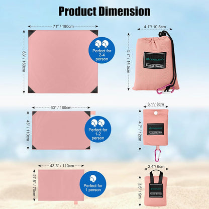 Sandproof Beach Blanket, Waterproof Portable Mat with Carry Pouch
