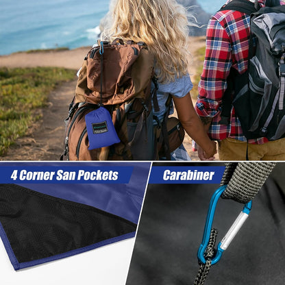 Sandproof Beach Blanket, Waterproof Portable Mat with Carry Pouch