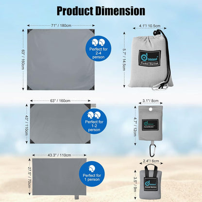 Sandproof Beach Blanket, Waterproof Portable Mat with Carry Pouch