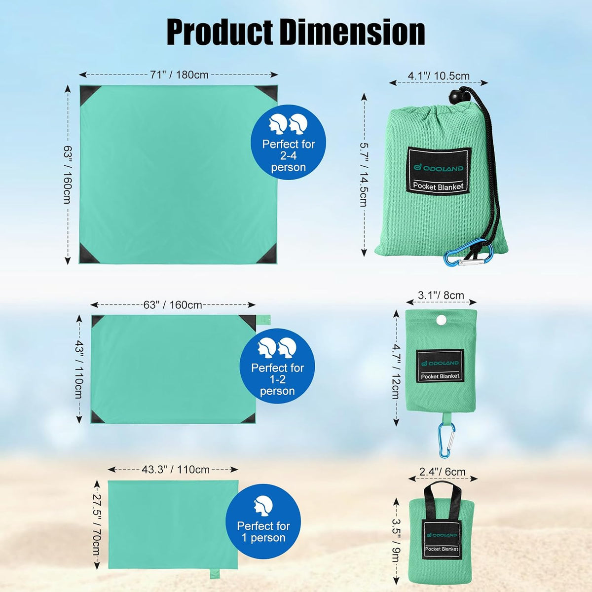 Sandproof Beach Blanket, Waterproof Portable Mat with Carry Pouch