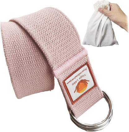 8ft Pink Thick Women Yoga Strap with Metal Loop with Bag Set, Nylon Cotton Durable Fitness Yoga Stretch Belt with Buckle As Physcial Therapy Bands Workout Adjustable D-Ring Buckle Gym Tools Rope Props
