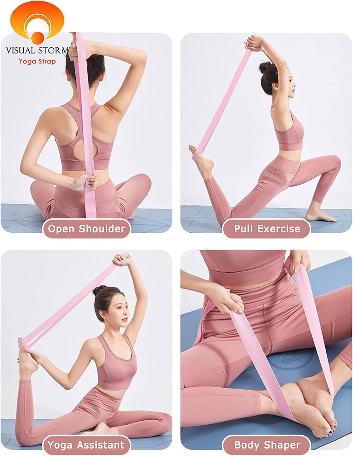 8ft Pink Thick Women Yoga Strap with Metal Loop with Bag Set, Nylon Cotton Durable Fitness Yoga Stretch Belt with Buckle As Physcial Therapy Bands Workout Adjustable D-Ring Buckle Gym Tools Rope Props