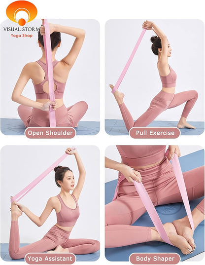 8ft Pink Thick Women Yoga Strap with Metal Loop with Bag Set, Nylon Cotton Durable Fitness Yoga Stretch Belt with Buckle As Physcial Therapy Bands Workout Adjustable D-Ring Buckle Gym Tools Rope Props