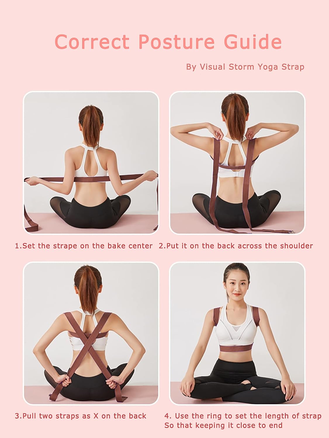 8ft Pink Thick Women Yoga Strap with Metal Loop with Bag Set, Nylon Cotton Durable Fitness Yoga Stretch Belt with Buckle As Physcial Therapy Bands Workout Adjustable D-Ring Buckle Gym Tools Rope Props