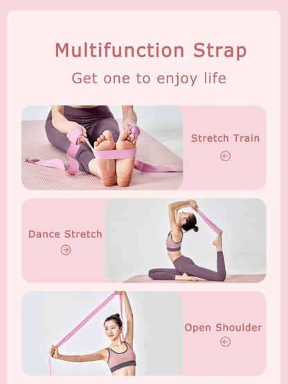 8ft Pink Thick Women Yoga Strap with Metal Loop with Bag Set, Nylon Cotton Durable Fitness Yoga Stretch Belt with Buckle As Physcial Therapy Bands Workout Adjustable D-Ring Buckle Gym Tools Rope Props