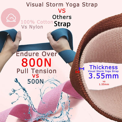 8ft Pink Thick Women Yoga Strap with Metal Loop with Bag Set, Nylon Cotton Durable Fitness Yoga Stretch Belt with Buckle As Physcial Therapy Bands Workout Adjustable D-Ring Buckle Gym Tools Rope Props