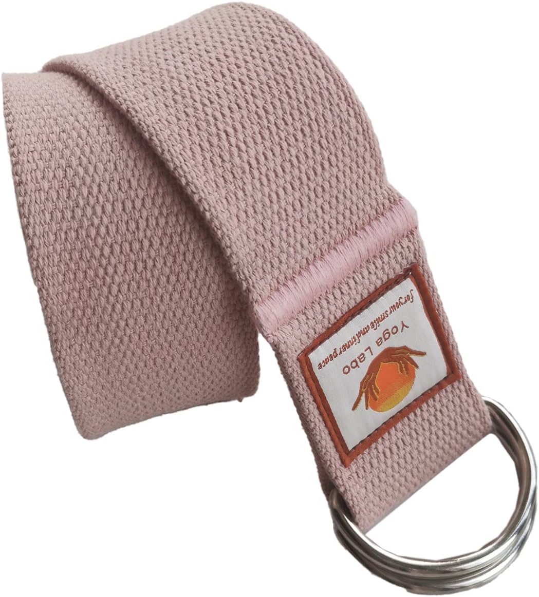 8ft Pink Thick Women Yoga Strap with Metal Loop with Bag Set, Nylon Cotton Durable Fitness Yoga Stretch Belt with Buckle As Physcial Therapy Bands Workout Adjustable D-Ring Buckle Gym Tools Rope Props